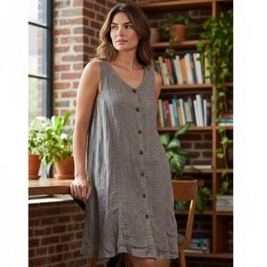EILEEN FISHER Linen Gauze Clove Sheath Button Down Dress